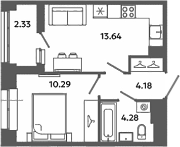 Планировка — Загляденье, 1-комн., 32 м²
