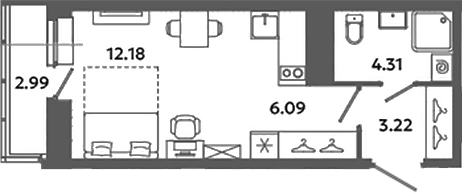 Планировка — Загляденье, Студия, 26 м²