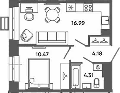 Планировка — Загляденье, 2-комн., 36 м²