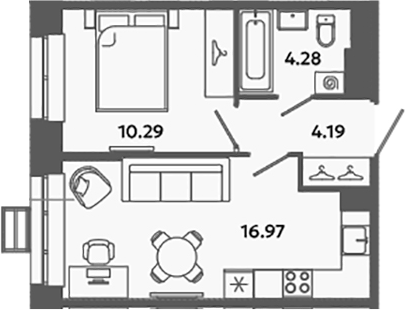 Планировка — Загляденье, 2-комн., 36 м²