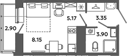 Планировка — Загляденье, Студия, 21 м²