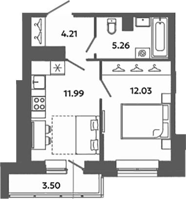 Планировка — Загляденье, 1-комн., 33 м²