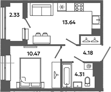Планировка — Загляденье, 1-комн., 33 м²