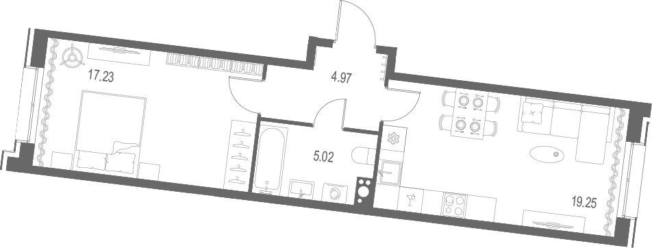Планировка — Остров Первых, 2-комн., 46 м²