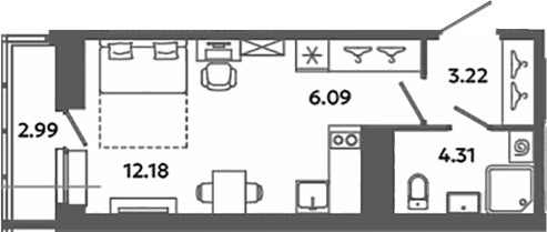 Планировка — Загляденье, Студия, 26 м²