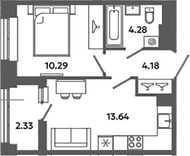 Планировка — Загляденье, 1-комн., 32 м²