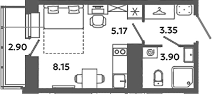Планировка — Загляденье, Студия, 21 м²