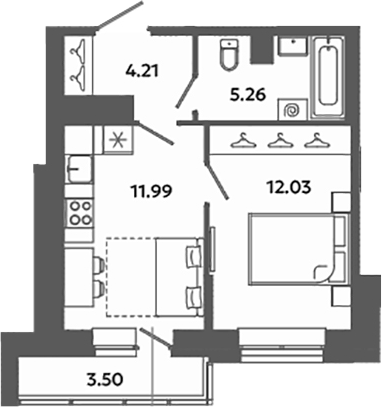 Планировка — Загляденье, 1-комн., 33 м²