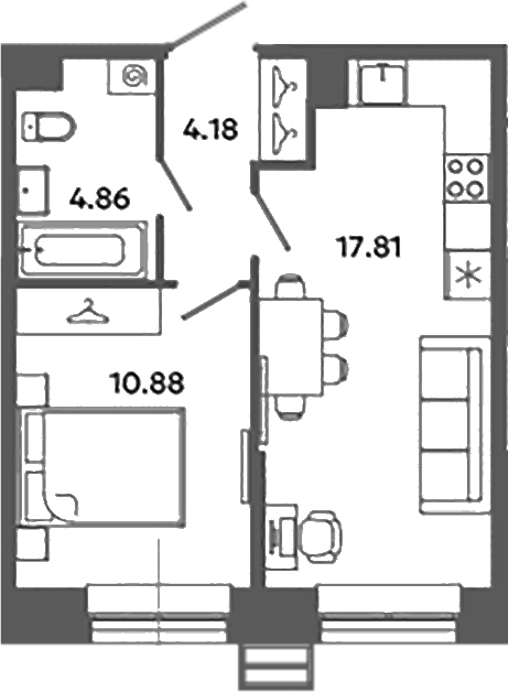 Планировка — Загляденье, 2-комн., 38 м²