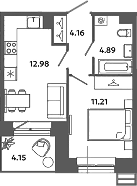Планировка — Загляденье, 1-комн., 33 м²