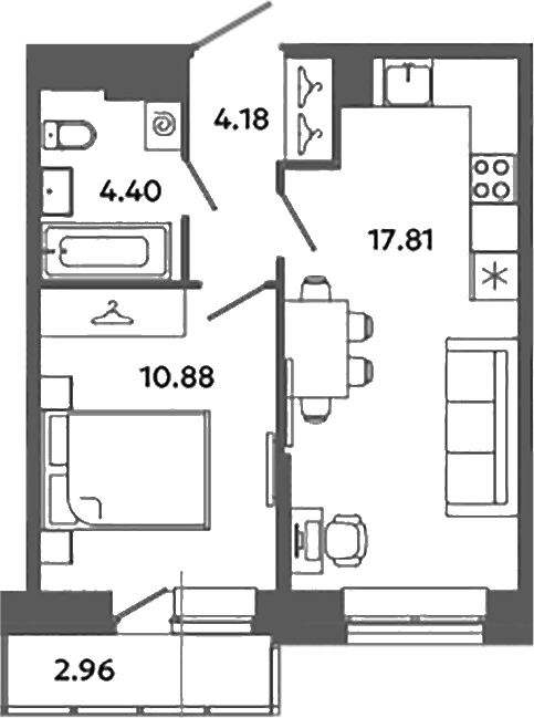 Планировка — Загляденье, 2-комн., 37 м²