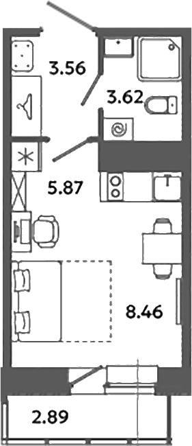 Планировка — Загляденье, Студия, 22 м²