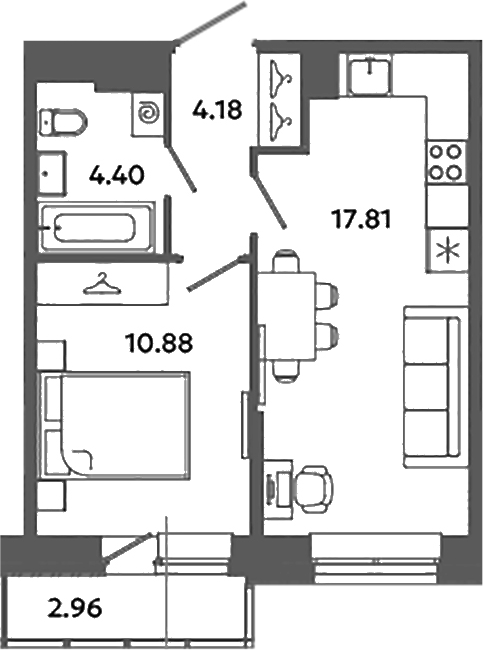 Планировка — Загляденье, 2-комн., 37 м²