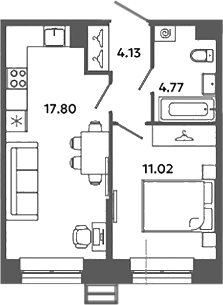Планировка — Загляденье, 2-комн., 38 м²