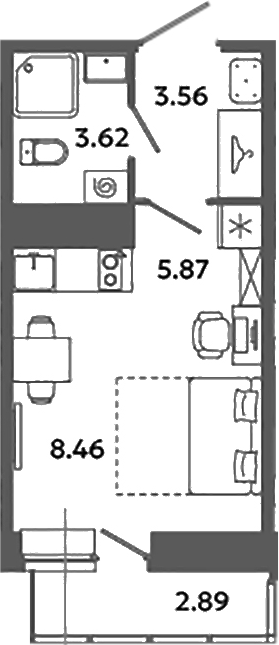 Планировка — Загляденье, Студия, 22 м²