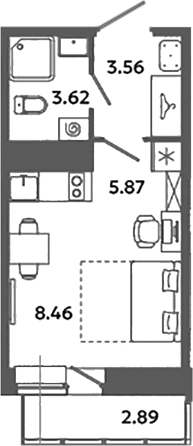 Планировка — Загляденье, Студия, 22 м²