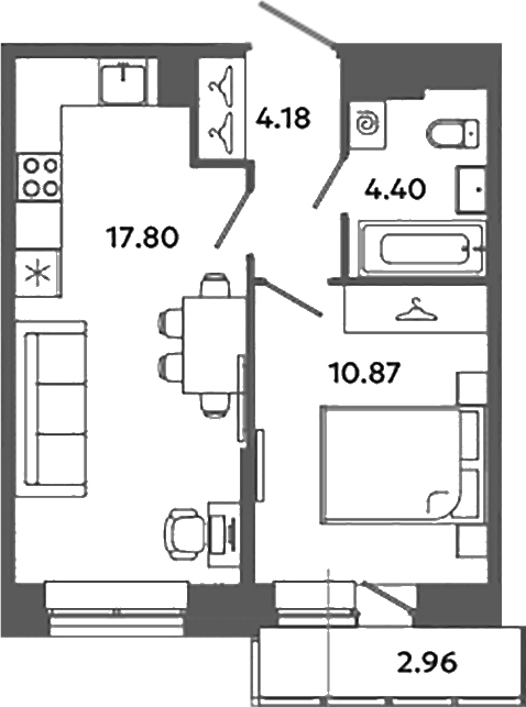 Планировка — Загляденье, 2-комн., 37 м²