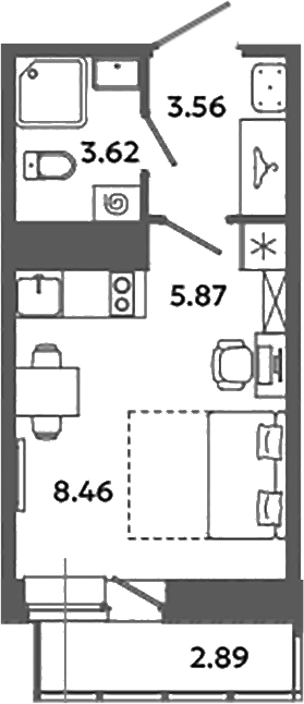 Планировка — Загляденье, Студия, 22 м²