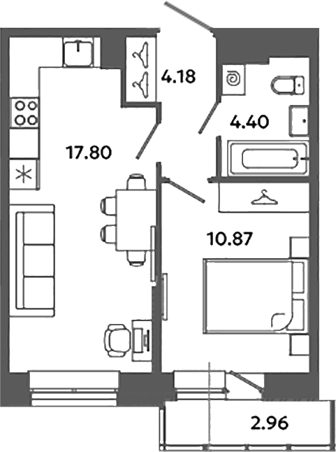 Планировка — Загляденье, 2-комн., 37 м²