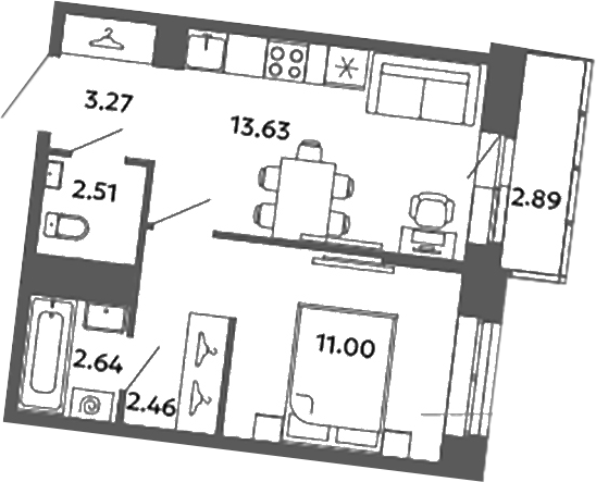 Планировка — Загляденье, 1-комн., 36 м²
