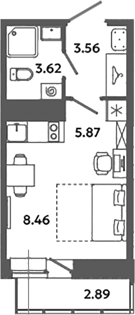 Планировка — Загляденье, Студия, 22 м²