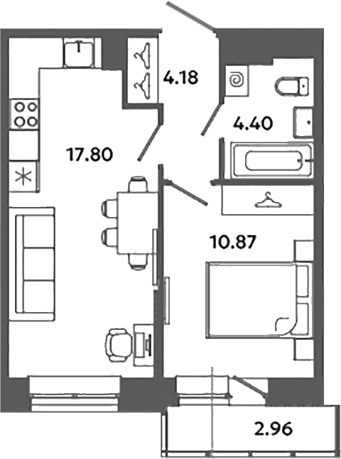 Планировка — Загляденье, 2-комн., 37 м²