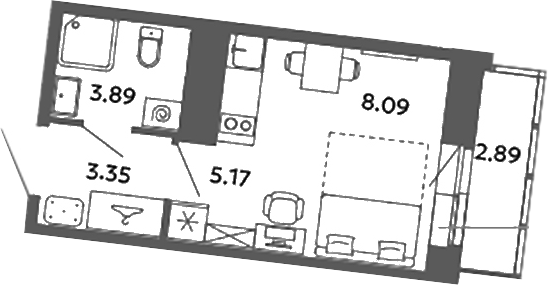 Планировка — Загляденье, Студия, 21 м²