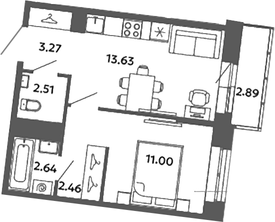 Планировка — Загляденье, 1-комн., 36 м²