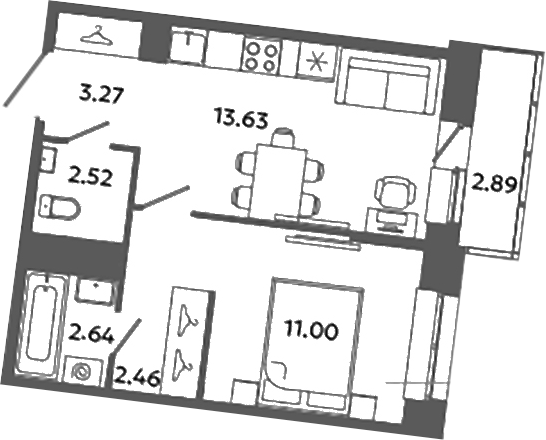 Планировка — Загляденье, 1-комн., 36 м²