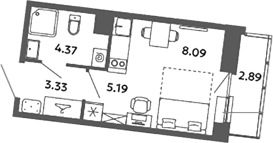 Планировка — Загляденье, Студия, 21 м²