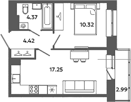 Планировка — Загляденье, 2-комн., 36 м²