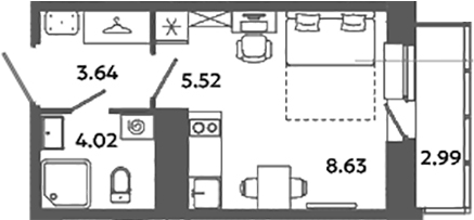 Планировка — Загляденье, Студия, 22 м²