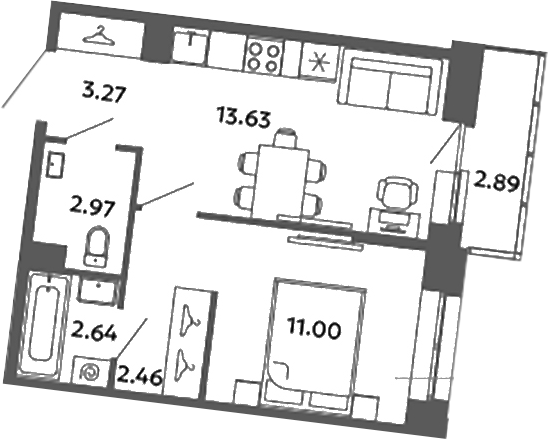 Планировка — Загляденье, 1-комн., 36 м²
