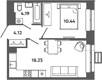 Планировка — Загляденье, 2-комн., 37 м²