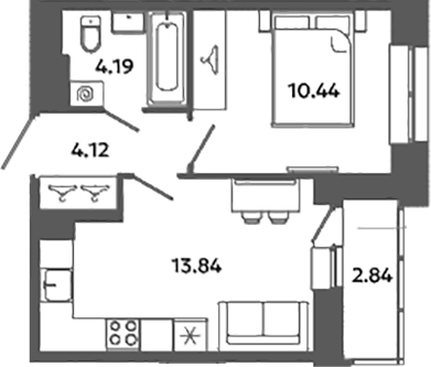 Планировка — Загляденье, 1-комн., 33 м²