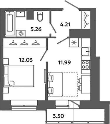 Планировка — Загляденье, 1-комн., 33 м²