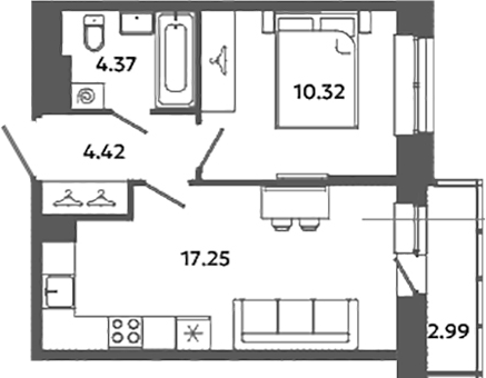 Планировка — Загляденье, 2-комн., 36 м²