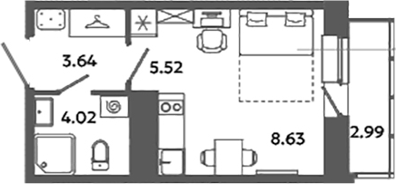 Планировка — Загляденье, Студия, 22 м²