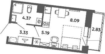 Планировка — Загляденье, Студия, 21 м²