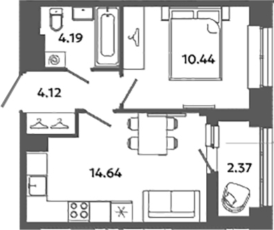 Планировка — Загляденье, 1-комн., 33 м²