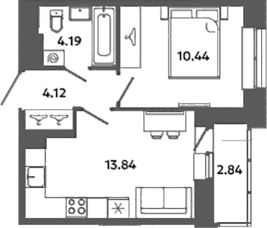 Планировка — Загляденье, 1-комн., 33 м²