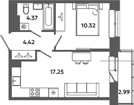 Планировка — Загляденье, 2-комн., 36 м²