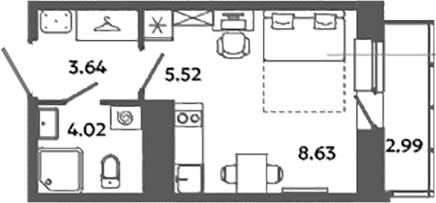 Планировка — Загляденье, Студия, 22 м²