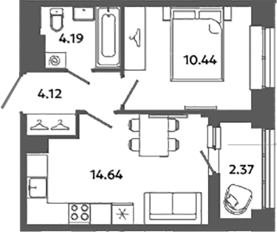Планировка — Загляденье, 1-комн., 33 м²