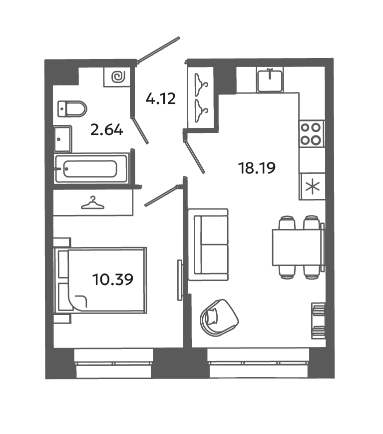 Планировка — Загляденье, 2-комн., 37 м²