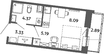 Планировка — Загляденье, Студия, 21 м²