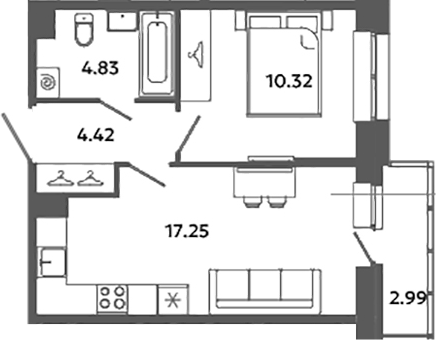 Планировка — Загляденье, 2-комн., 37 м²