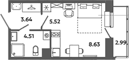 Планировка — Загляденье, Студия, 22 м²