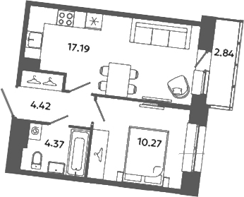 Планировка — Загляденье, 2-комн., 36 м²
