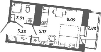 Планировка — Загляденье, Студия, 21 м²